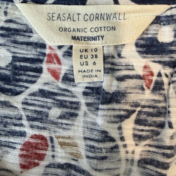 Seasalt Cornwall Women's Short Sleeve Floral Cotton Maternity Tunic in Blue 6 - Picture 5 of 7